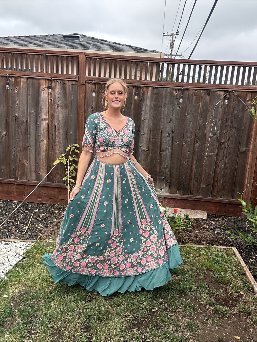 Teal Floral Embroidered Lehenga Choli - Women